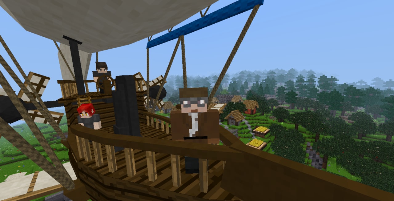 Luanti Minetest Game with the Steampunk Blimp mod